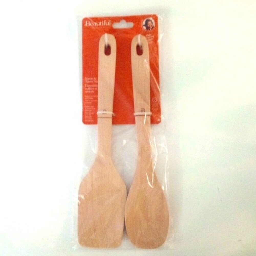 New Beautiful Beechwood finish Wooden Spoon and Turner Set One Size